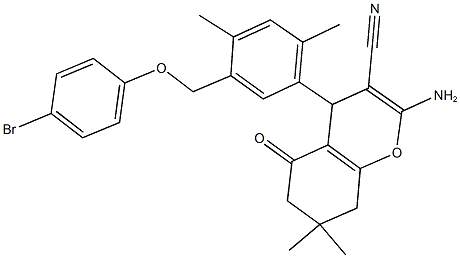 2-amino-4-{5-[(4-bromophenoxy)methyl]-2,4-dimethylphenyl}-7,7-dimethyl-5-oxo-5,6,7,8-tetrahydro-4H-chromene-3-carbonitrile 结构式