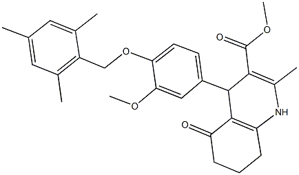 methyl 4-[4-(mesitylmethoxy)-3-methoxyphenyl]-2-methyl-5-oxo-1,4,5,6,7,8-hexahydro-3-quinolinecarboxylate 结构式