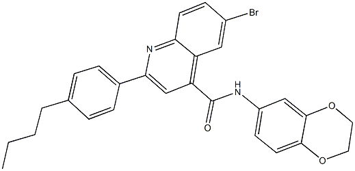 6-bromo-2-(4-butylphenyl)-N-(2,3-dihydro-1,4-benzodioxin-6-yl)-4-quinolinecarboxamide 结构式