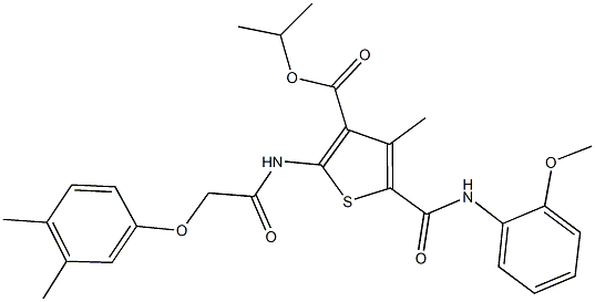 isopropyl 2-{[(3,4-dimethylphenoxy)acetyl]amino}-5-[(2-methoxyanilino)carbonyl]-4-methyl-3-thiophenecarboxylate 结构式