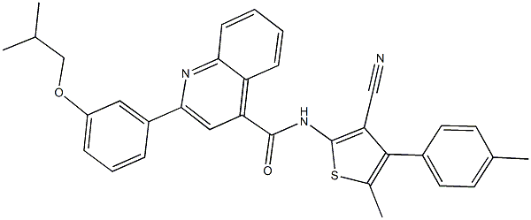 N-[3-cyano-5-methyl-4-(4-methylphenyl)-2-thienyl]-2-(3-isobutoxyphenyl)-4-quinolinecarboxamide 结构式