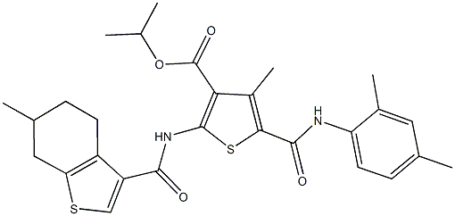 isopropyl 5-[(2,4-dimethylanilino)carbonyl]-4-methyl-2-{[(6-methyl-4,5,6,7-tetrahydro-1-benzothien-3-yl)carbonyl]amino}-3-thiophenecarboxylate 结构式