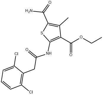 ethyl 5-(aminocarbonyl)-2-{[(2,6-dichlorophenyl)acetyl]amino}-4-methyl-3-thiophenecarboxylate 结构式