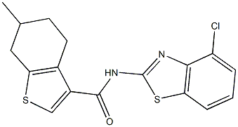 N-(4-chloro-1,3-benzothiazol-2-yl)-6-methyl-4,5,6,7-tetrahydro-1-benzothiophene-3-carboxamide 结构式