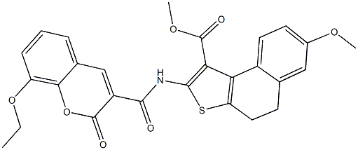 methyl 2-{[(8-ethoxy-2-oxo-2H-chromen-3-yl)carbonyl]amino}-7-methoxy-4,5-dihydronaphtho[2,1-b]thiophene-1-carboxylate 结构式