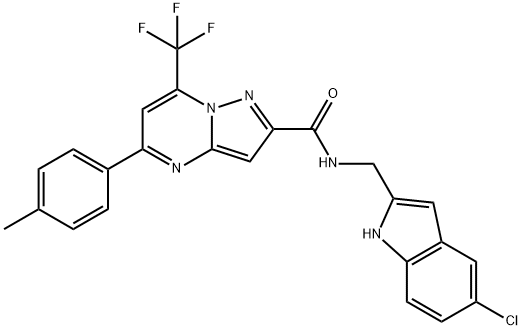 N-[(5-chloro-1H-indol-2-yl)methyl]-5-(4-methylphenyl)-7-(trifluoromethyl)pyrazolo[1,5-a]pyrimidine-2-carboxamide 结构式