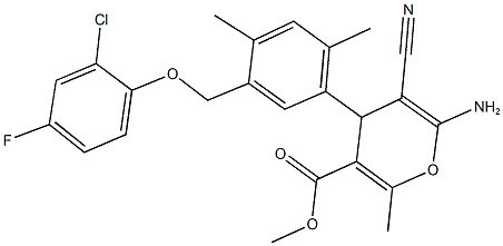 methyl 6-amino-4-{5-[(2-chloro-4-fluorophenoxy)methyl]-2,4-dimethylphenyl}-5-cyano-2-methyl-4H-pyran-3-carboxylate 结构式