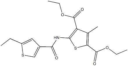 diethyl 5-{[(5-ethyl-3-thienyl)carbonyl]amino}-3-methyl-2,4-thiophenedicarboxylate 结构式