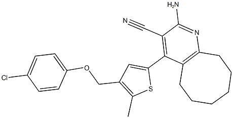 2-amino-4-{4-[(4-chlorophenoxy)methyl]-5-methyl-2-thienyl}-5,6,7,8,9,10-hexahydrocycloocta[b]pyridine-3-carbonitrile 结构式