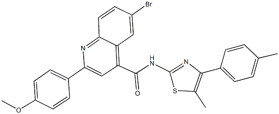 6-bromo-2-(4-methoxyphenyl)-N-[5-methyl-4-(4-methylphenyl)-1,3-thiazol-2-yl]-4-quinolinecarboxamide 结构式