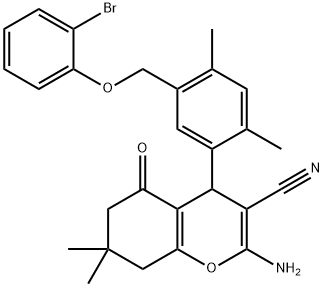 2-amino-4-{5-[(2-bromophenoxy)methyl]-2,4-dimethylphenyl}-7,7-dimethyl-5-oxo-5,6,7,8-tetrahydro-4H-chromene-3-carbonitrile 结构式