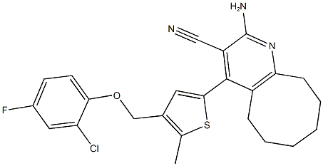 2-amino-4-{4-[(2-chloro-4-fluorophenoxy)methyl]-5-methyl-2-thienyl}-5,6,7,8,9,10-hexahydrocycloocta[b]pyridine-3-carbonitrile 结构式