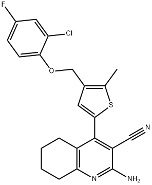 2-amino-4-{4-[(2-chloro-4-fluorophenoxy)methyl]-5-methyl-2-thienyl}-5,6,7,8-tetrahydro-3-quinolinecarbonitrile 结构式