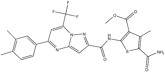 methyl 5-(aminocarbonyl)-2-({[5-(3,4-dimethylphenyl)-7-(trifluoromethyl)pyrazolo[1,5-a]pyrimidin-2-yl]carbonyl}amino)-4-methyl-3-thiophenecarboxylate 结构式