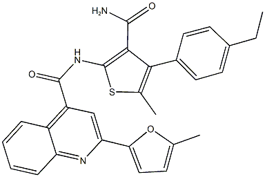 N-[3-(aminocarbonyl)-4-(4-ethylphenyl)-5-methyl-2-thienyl]-2-(5-methyl-2-furyl)-4-quinolinecarboxamide 结构式