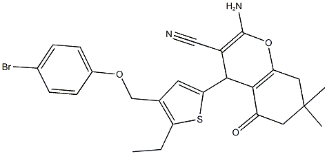 2-amino-4-{4-[(4-bromophenoxy)methyl]-5-ethyl-2-thienyl}-7,7-dimethyl-5-oxo-5,6,7,8-tetrahydro-4H-chromene-3-carbonitrile 结构式
