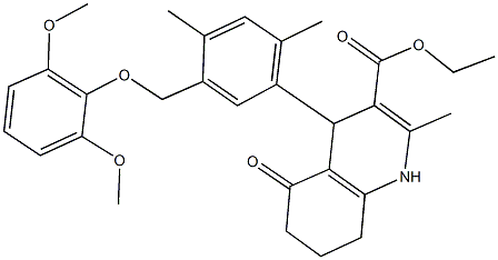 ethyl 4-{5-[(2,6-dimethoxyphenoxy)methyl]-2,4-dimethylphenyl}-2-methyl-5-oxo-1,4,5,6,7,8-hexahydro-3-quinolinecarboxylate 结构式