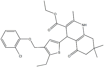 ethyl 4-{4-[(2-chlorophenoxy)methyl]-5-ethyl-2-thienyl}-2,7,7-trimethyl-5-oxo-1,4,5,6,7,8-hexahydro-3-quinolinecarboxylate 结构式