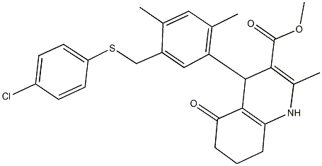 methyl 4-(5-{[(4-chlorophenyl)sulfanyl]methyl}-2,4-dimethylphenyl)-2-methyl-5-oxo-1,4,5,6,7,8-hexahydro-3-quinolinecarboxylate 结构式