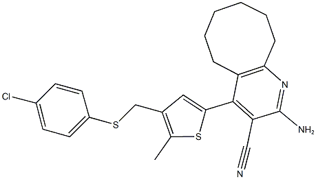 2-amino-4-(4-{[(4-chlorophenyl)sulfanyl]methyl}-5-methyl-2-thienyl)-5,6,7,8,9,10-hexahydrocycloocta[b]pyridine-3-carbonitrile 结构式