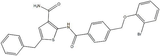 5-benzyl-2-({4-[(2-bromophenoxy)methyl]benzoyl}amino)-3-thiophenecarboxamide 结构式