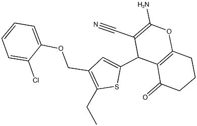 2-amino-4-{4-[(2-chlorophenoxy)methyl]-5-ethyl-2-thienyl}-5-oxo-5,6,7,8-tetrahydro-4H-chromene-3-carbonitrile 结构式