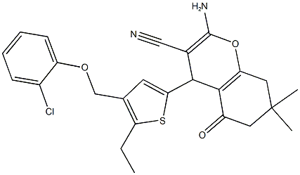 2-amino-4-{4-[(2-chlorophenoxy)methyl]-5-ethyl-2-thienyl}-7,7-dimethyl-5-oxo-5,6,7,8-tetrahydro-4H-chromene-3-carbonitrile 结构式