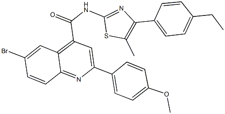 6-bromo-N-[4-(4-ethylphenyl)-5-methyl-1,3-thiazol-2-yl]-2-(4-methoxyphenyl)-4-quinolinecarboxamide 结构式