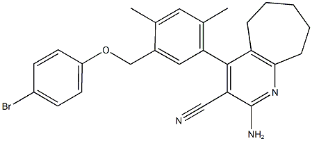 2-amino-4-{5-[(4-bromophenoxy)methyl]-2,4-dimethylphenyl}-6,7,8,9-tetrahydro-5H-cyclohepta[b]pyridine-3-carbonitrile 结构式