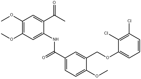 N-(2-acetyl-4,5-dimethoxyphenyl)-3-[(2,3-dichlorophenoxy)methyl]-4-methoxybenzamide 结构式