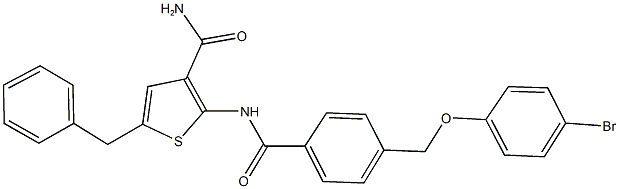 5-benzyl-2-({4-[(4-bromophenoxy)methyl]benzoyl}amino)-3-thiophenecarboxamide 结构式