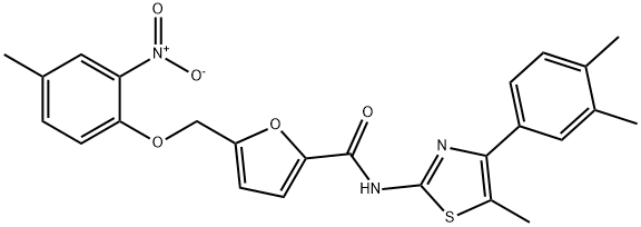 N-[4-(3,4-dimethylphenyl)-5-methyl-1,3-thiazol-2-yl]-5-({2-nitro-4-methylphenoxy}methyl)-2-furamide 结构式