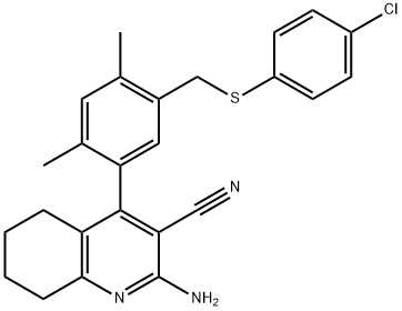2-amino-4-(5-{[(4-chlorophenyl)sulfanyl]methyl}-2,4-dimethylphenyl)-5,6,7,8-tetrahydro-3-quinolinecarbonitrile 结构式