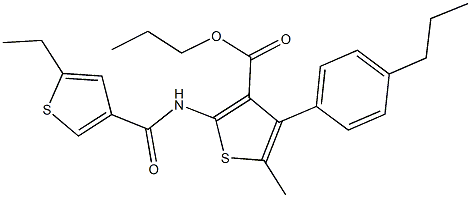 propyl 2-{[(5-ethyl-3-thienyl)carbonyl]amino}-5-methyl-4-(4-propylphenyl)-3-thiophenecarboxylate 结构式