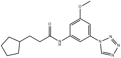 3-cyclopentyl-N-[3-methoxy-5-(1H-tetraazol-1-yl)phenyl]propanamide 结构式