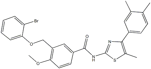 3-[(2-bromophenoxy)methyl]-N-[4-(3,4-dimethylphenyl)-5-methyl-1,3-thiazol-2-yl]-4-methoxybenzamide 结构式