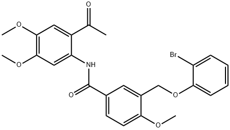 N-(2-acetyl-4,5-dimethoxyphenyl)-3-[(2-bromophenoxy)methyl]-4-methoxybenzamide 结构式