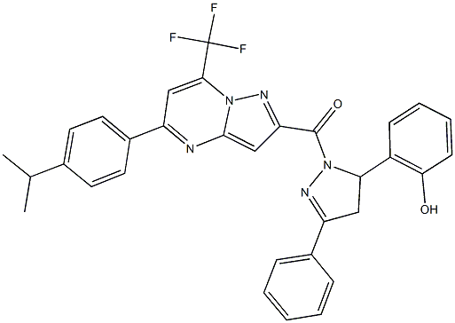 2-(1-{[5-(4-isopropylphenyl)-7-(trifluoromethyl)pyrazolo[1,5-a]pyrimidin-2-yl]carbonyl}-3-phenyl-4,5-dihydro-1H-pyrazol-5-yl)phenol 结构式