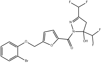 1-{5-[(2-bromophenoxy)methyl]-2-furoyl}-3,5-bis(difluoromethyl)-4,5-dihydro-1H-pyrazol-5-ol 结构式