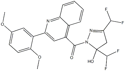 3,5-bis(difluoromethyl)-1-{[2-(2,5-dimethoxyphenyl)-4-quinolinyl]carbonyl}-4,5-dihydro-1H-pyrazol-5-ol 结构式