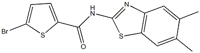 5-bromo-N-(5,6-dimethyl-1,3-benzothiazol-2-yl)-2-thiophenecarboxamide 结构式