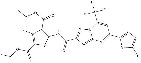 diethyl 5-({[5-(5-chloro-2-thienyl)-7-(trifluoromethyl)pyrazolo[1,5-a]pyrimidin-2-yl]carbonyl}amino)-3-methyl-2,4-thiophenedicarboxylate 结构式