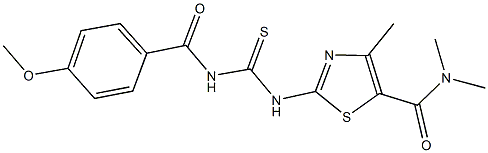 2-({[(4-methoxybenzoyl)amino]carbothioyl}amino)-N,N,4-trimethyl-1,3-thiazole-5-carboxamide 结构式