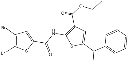 ethyl 2-{[(4,5-dibromo-2-thienyl)carbonyl]amino}-5-(1-phenylethyl)-3-thiophenecarboxylate 结构式