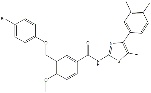 3-[(4-bromophenoxy)methyl]-N-[4-(3,4-dimethylphenyl)-5-methyl-1,3-thiazol-2-yl]-4-methoxybenzamide 结构式