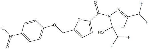 3,5-bis(difluoromethyl)-1-[5-({4-nitrophenoxy}methyl)-2-furoyl]-4,5-dihydro-1H-pyrazol-5-ol 结构式