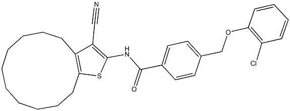 4-[(2-chlorophenoxy)methyl]-N-(3-cyano-4,5,6,7,8,9,10,11,12,13-decahydrocyclododeca[b]thien-2-yl)benzamide 结构式