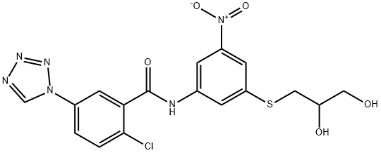 2-chloro-N-{3-[(2,3-dihydroxypropyl)sulfanyl]-5-nitrophenyl}-5-(1H-tetraazol-1-yl)benzamide 结构式