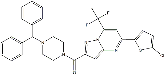 2-[(4-benzhydryl-1-piperazinyl)carbonyl]-5-(5-chloro-2-thienyl)-7-(trifluoromethyl)pyrazolo[1,5-a]pyrimidine 结构式