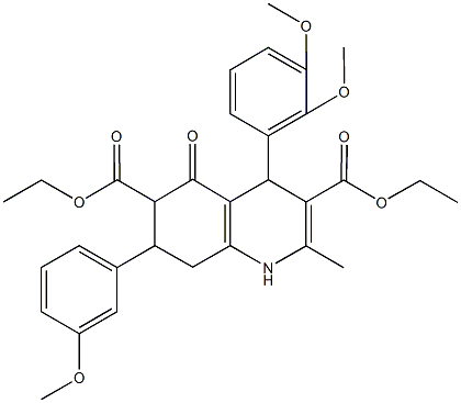 diethyl 4-(2,3-dimethoxyphenyl)-7-(3-methoxyphenyl)-2-methyl-5-oxo-1,4,5,6,7,8-hexahydro-3,6-quinolinedicarboxylate 结构式